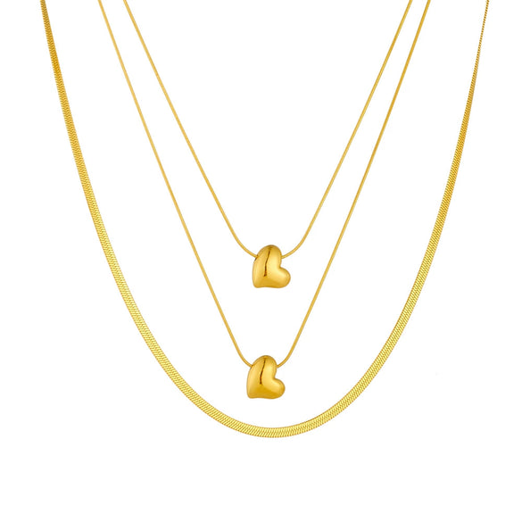 Fashion Stainless Steel Heart Shape Pendant Multi Layer Chain Necklace With Gold Plated Electroplating Process For Women