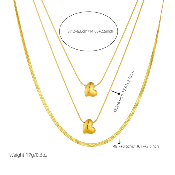 Fashion Stainless Steel Heart Shape Pendant Multi Layer Chain Necklace With Gold Plated Electroplating Process For Women