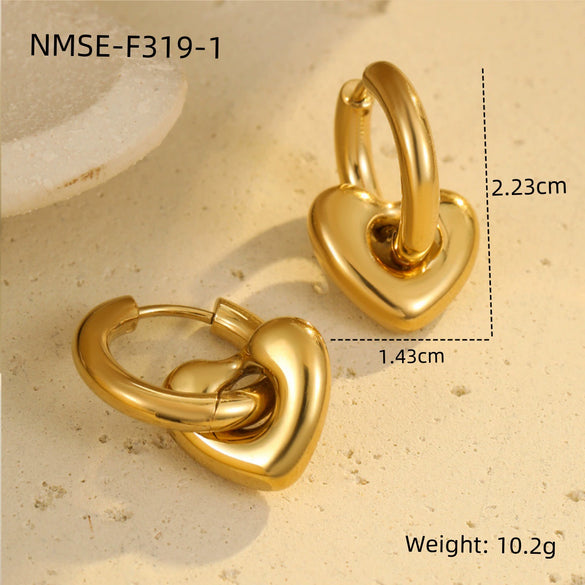 Fashion Stainless Steel Heart Star Geometric Earrings With Electroplating For Women