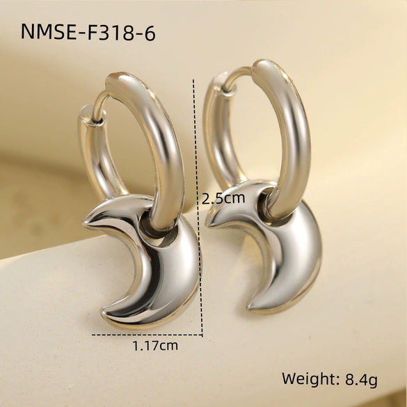 Fashion Stainless Steel Heart Star Geometric Earrings With Electroplating For Women