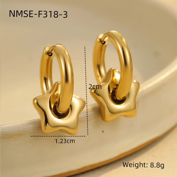 Fashion Stainless Steel Heart Star Geometric Earrings With Electroplating For Women