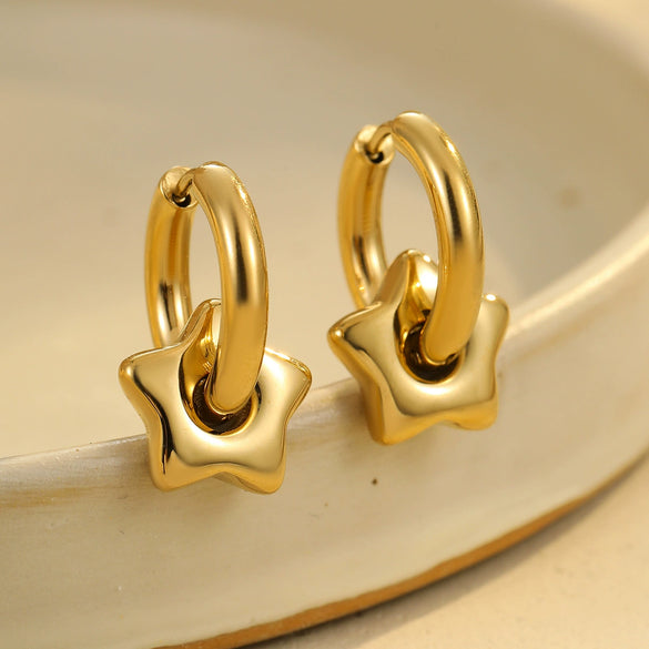 Fashion Stainless Steel Heart Star Geometric Earrings With Electroplating For Women