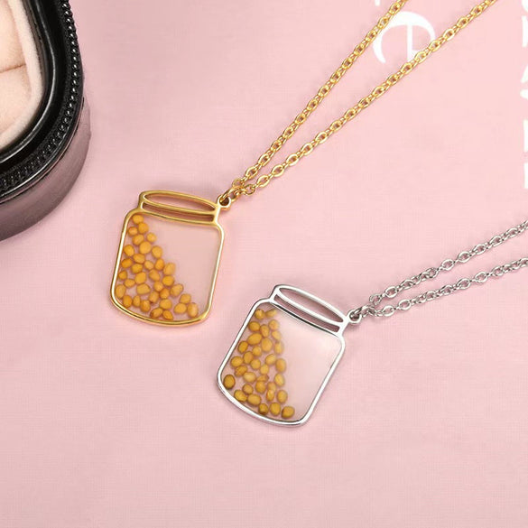 Fashion Stainless Steel Heartshaped Ing Flower Seeds Pendant Necklace With O Chain And Electroplating