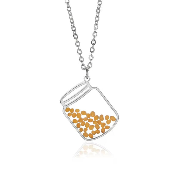 Fashion Stainless Steel Heartshaped Ing Flower Seeds Pendant Necklace With O Chain And Electroplating