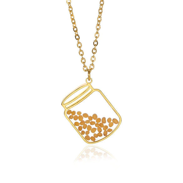 Fashion Stainless Steel Heartshaped Ing Flower Seeds Pendant Necklace With O Chain And Electroplating