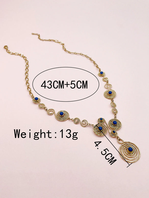 Fashion Stainless Steel Heavy Industry Necklace For Women With Metal Stitching Line Inlaid With Natural Stone And Electroplating Plants And Flowers Style