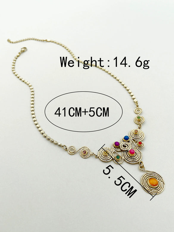 Fashion Stainless Steel Heavy Industry Necklace For Women With Metal Stitching Line Inlaid With Natural Stone And Electroplating Plants And Flowers Style