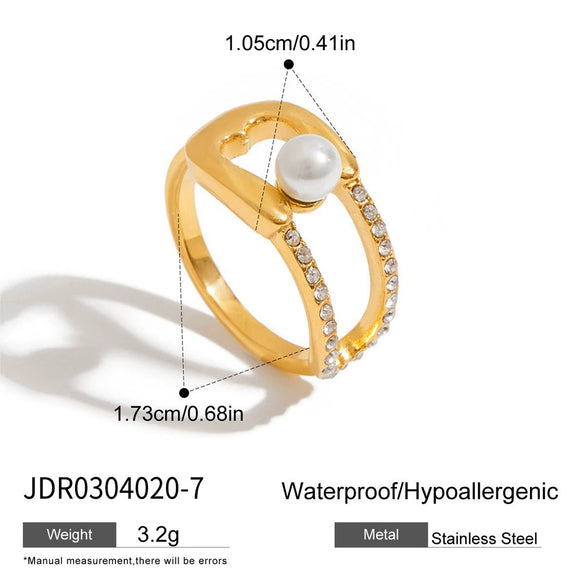 Fashion Stainless Steel Imitation Pearl U Shaped Women's Ring Hand Jewelry
