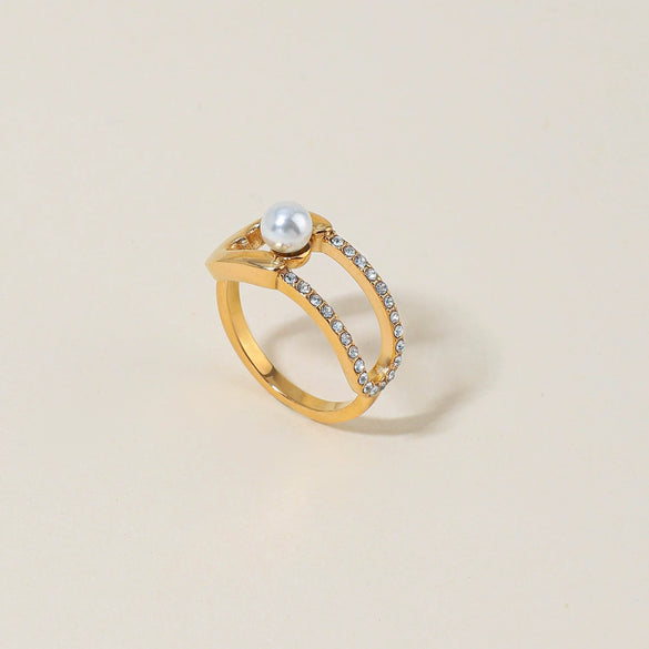 Fashion Stainless Steel Imitation Pearl U Shaped Women's Ring Hand Jewelry