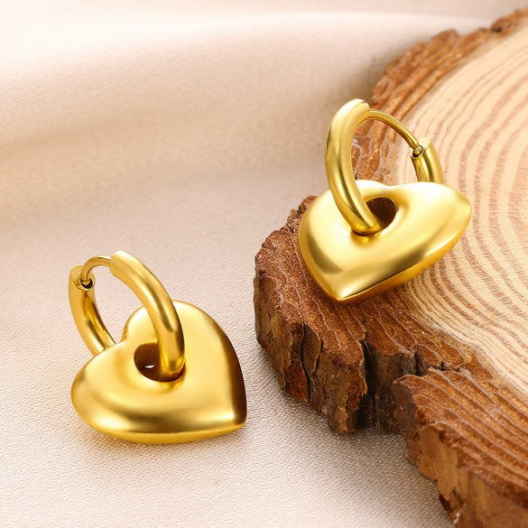 Fashion Stainless Steel 18K Gold Heartshaped And Starpatterned Women's Earrings Set