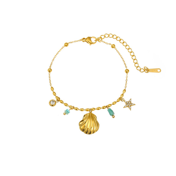 Fashion Stainless Steel 18K Gold Inlaid Zircon And Natural Stone Stars Titanium Steel Women's Bracelet With Electroplating