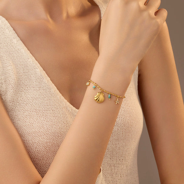 Fashion Stainless Steel 18K Gold Inlaid Zircon And Natural Stone Stars Titanium Steel Women's Bracelet With Electroplating