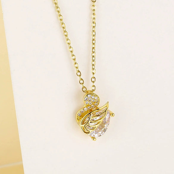 Fashion Stainless Steel Little Swan Necklace With Mixed Gem Inlay And Electroplating Design