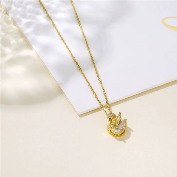 Fashion Stainless Steel Little Swan Necklace With Mixed Gem Inlay And Electroplating Design