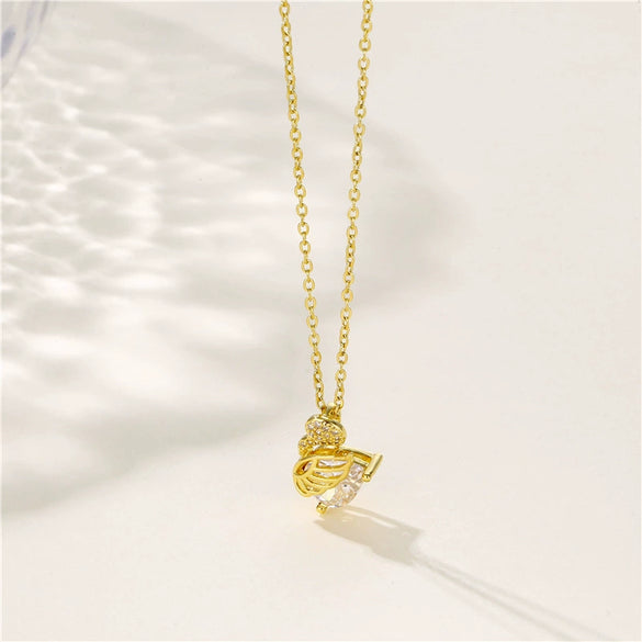 Fashion Stainless Steel Little Swan Necklace With Mixed Gem Inlay And Electroplating Design