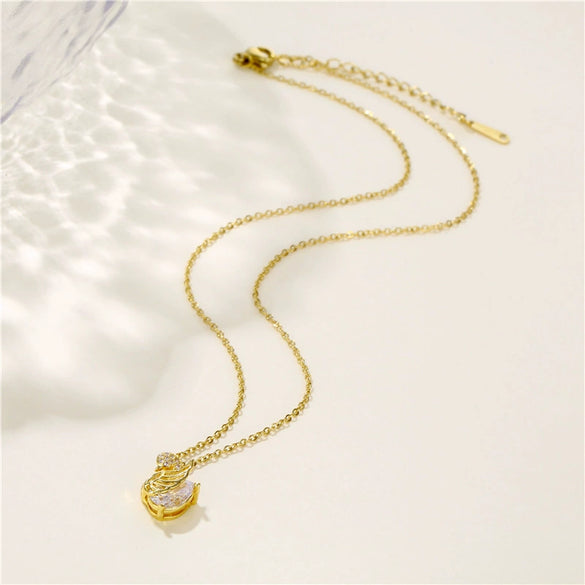 Fashion Stainless Steel Little Swan Necklace With Mixed Gem Inlay And Electroplating Design