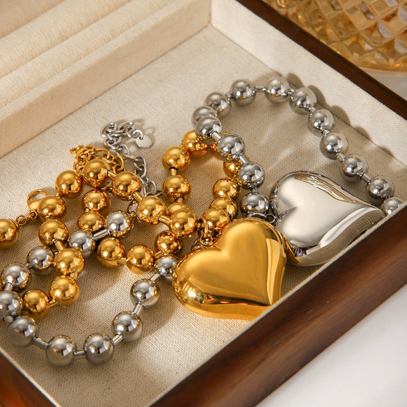 Fashion Stainless Steel Love Women's Necklace With Peach Heart Pendant And Ball Chain Titanium Steel Electroplating