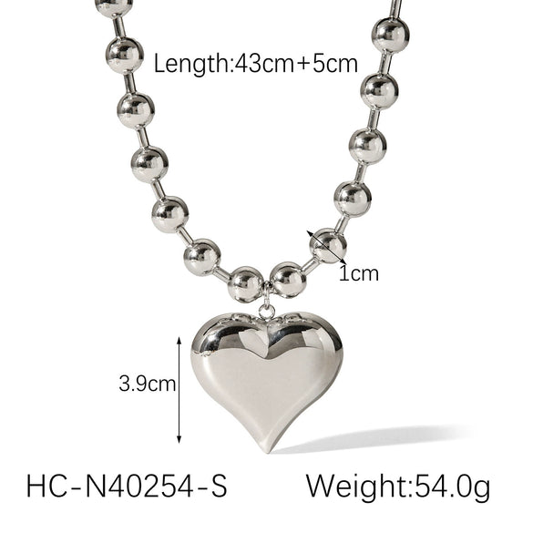 Fashion Stainless Steel Love Women's Necklace With Peach Heart Pendant And Ball Chain Titanium Steel Electroplating