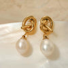 Fashion Stainless Steel Natural Freshwater Pearl Earrings With Geometric Design And Electroplating For Women