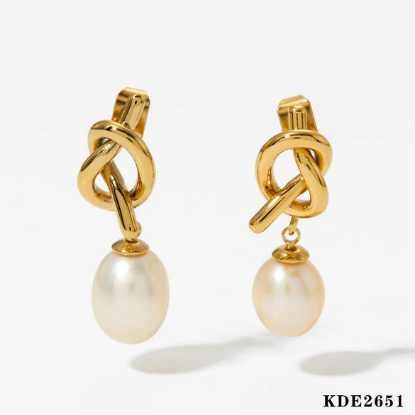 Fashion Stainless Steel Natural Freshwater Pearl Earrings With Geometric Design And Electroplating For Women