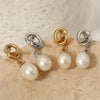 Fashion Stainless Steel Natural Freshwater Pearl Earrings With Geometric Design And Electroplating For Women