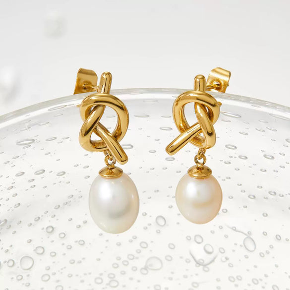 Fashion Stainless Steel Natural Freshwater Pearl Earrings With Geometric Design And Electroplating For Women