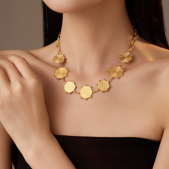 Fashion Stainless Steel Necklace With 18K Gold Electroplating And Round Shape