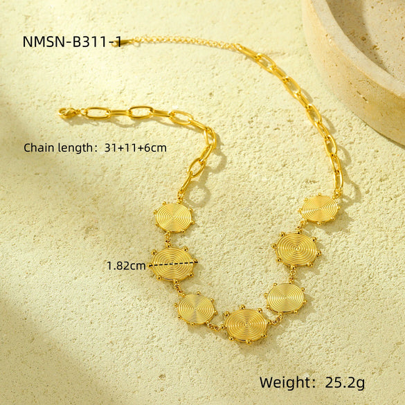 Fashion Stainless Steel Necklace With 18K Gold Electroplating And Round Shape