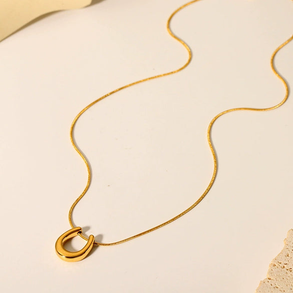 Fashion Stainless Steel Necklace With U Shaped Titanium Steel Pendant 18K Gold Plated By Vacuum Real Gold Electroplating In Pvd Furnace For Women