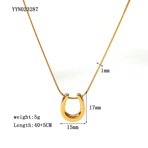 Fashion Stainless Steel Necklace With U Shaped Titanium Steel Pendant 18K Gold Plated By Vacuum Real Gold Electroplating In Pvd Furnace For Women