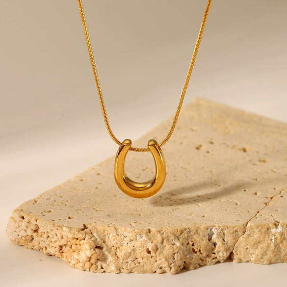 Fashion Stainless Steel Necklace With U Shaped Titanium Steel Pendant 18K Gold Plated By Vacuum Real Gold Electroplating In Pvd Furnace For Women