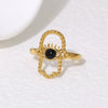 Fashion Stainless Steel Open Ring With Fatima's Hand And Devil's Eye 18K Gold Plated For Women Electroplated