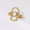 Fashion Stainless Steel Open Ring With Fatima's Hand And Devil's Eye 18K Gold Plated For Women Electroplated