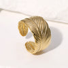 Fashion Stainless Steel Open Ring With Feather Design Non Fading Electroplated For Women