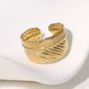 Fashion Stainless Steel Open Ring With Feather Design Non Fading Electroplated For Women