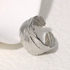 Fashion Stainless Steel Open Ring With Feather Design Non Fading Electroplated For Women