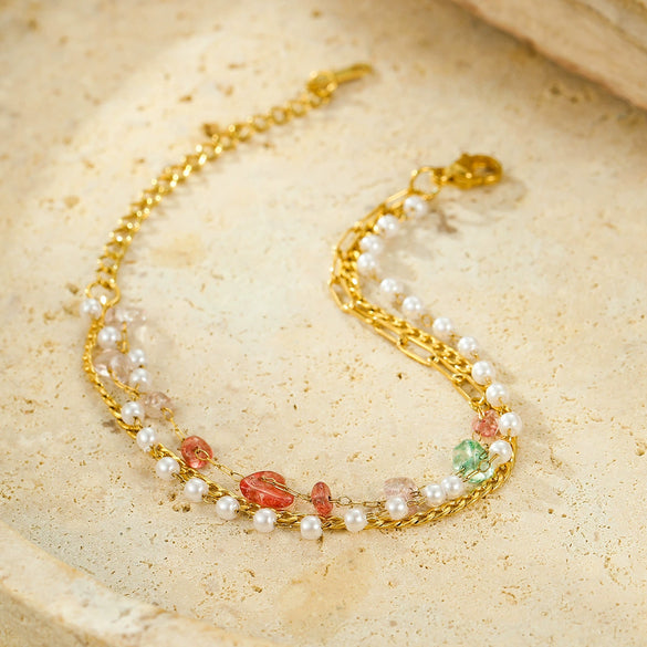 Fashion Stainless Steel Pearl Natural Stone Women's Bracelet With Electroplating Treatment