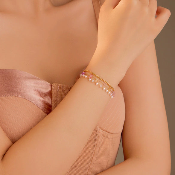 Fashion Stainless Steel Pearl Natural Stone Women's Bracelet With Electroplating Treatment