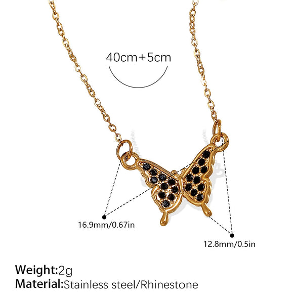 Fashion 316L Stainless Steel Pendant Necklace With Devil's Eye And Butterfly Moon Inlaid Rhinestone Electroplated