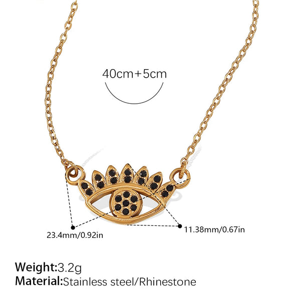 Fashion 316L Stainless Steel Pendant Necklace With Devil's Eye And Butterfly Moon Inlaid Rhinestone Electroplated