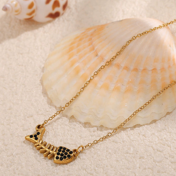 Fashion 316L Stainless Steel Pendant Necklace With Devil's Eye And Butterfly Moon Inlaid Rhinestone Electroplated