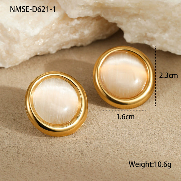 Fashion Stainless Steel Ring Earrings Set Electroplated Geometric Style For Women
