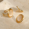 Fashion Stainless Steel Ring Earrings Set Electroplated Geometric Style For Women
