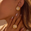 Fashion Stainless Steel Ring Earrings Set Electroplated Geometric Style For Women