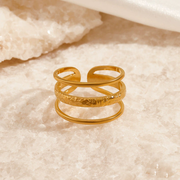 Fashion Stainless Steel Ring Geometric Style 18K Gold Plated