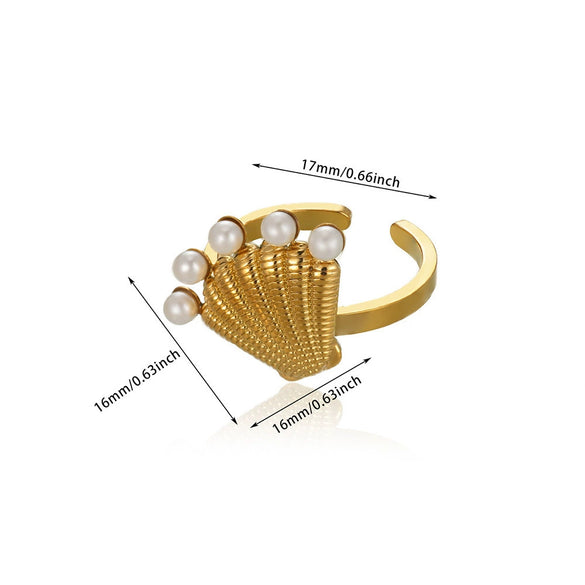 Fashion Stainless Steel Ring Inlaid With Imitation Pearl Wave U Shape Electroplated