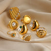 Fashion Stainless Steel Ring Inlaid With Imitation Pearl Wave U Shape Electroplated