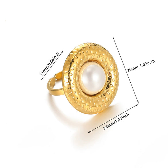 Fashion Stainless Steel Ring Inlaid With Imitation Pearl Wave U Shape Electroplated