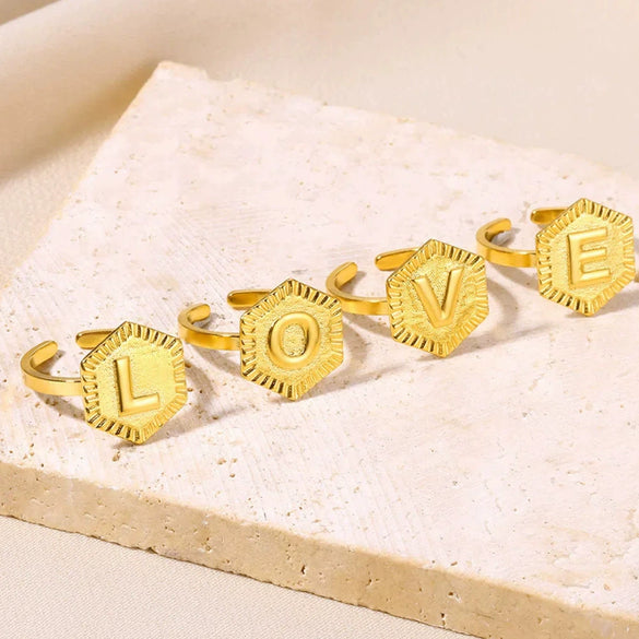 Fashion Stainless Steel Ring With Letters Numbers Text Electroplated Accessories
