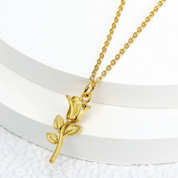 Fashion Stainless Steel Rose Flower Pendant Necklace Romantic Floral Jewelry For Women
